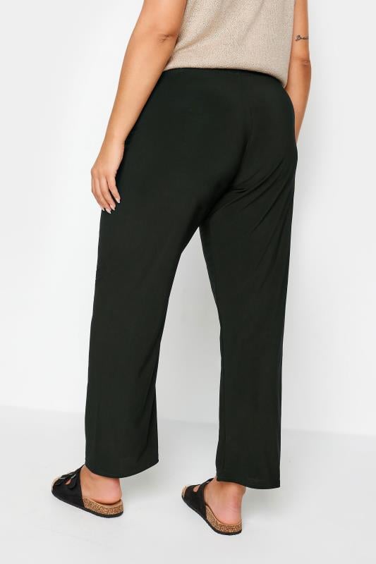 Plus Size Black Pull On Wide Leg Trousers | Yours Clothing 4
