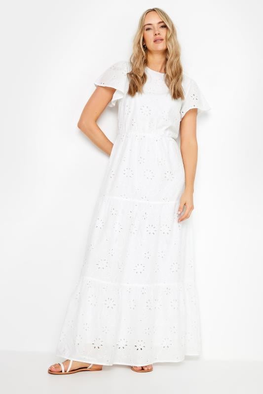 Tall  LTS Tall White Broderie Flutter Sleeve Maxi Dress