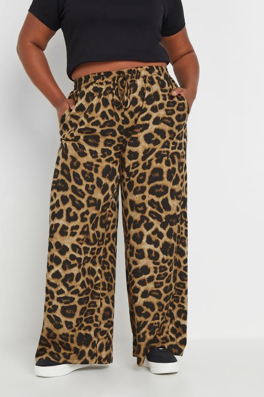 YOURS Plus Size Brown Leopard Print Wide Leg Trousers | Yours Clothing  2