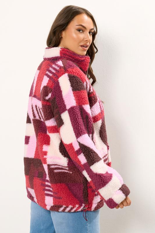 YOURS Plus Size Pink Abstract Quarter Zip Fleece | Yours Clothing 2