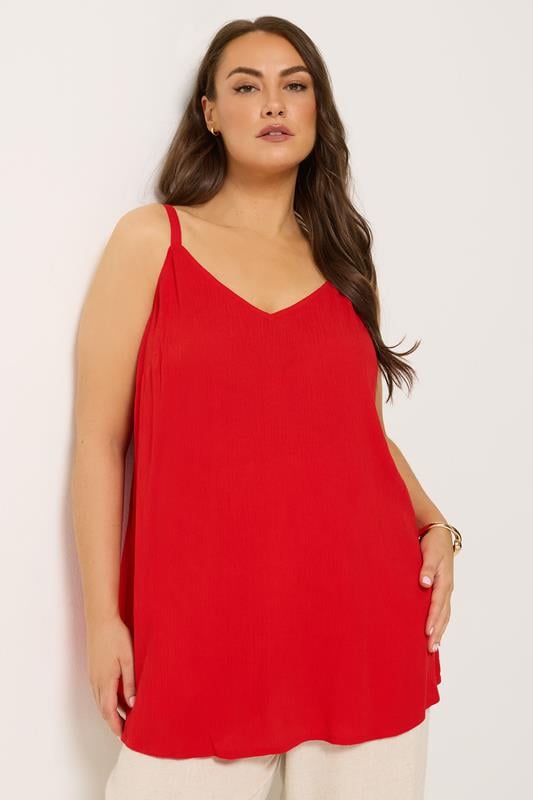 YOURS Plus Size Red Crinkle Swing Cami Top | Yours Clothing 1