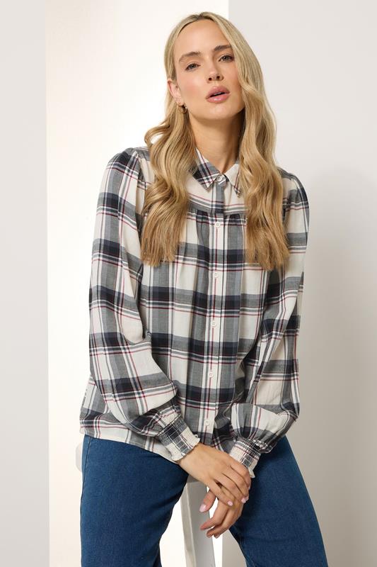 Tall  LTS Tall Ivory White Check Yoke Button Shirt