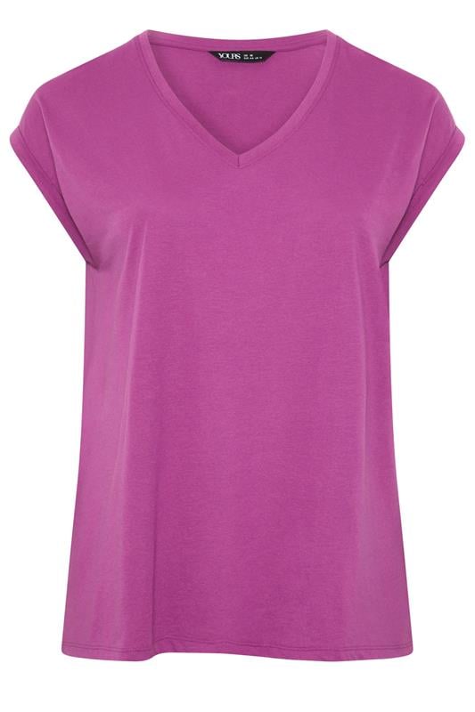 YOURS Plus Size Dark Purple V-Neck Basic T-Shirt | Yours Clothing 5
