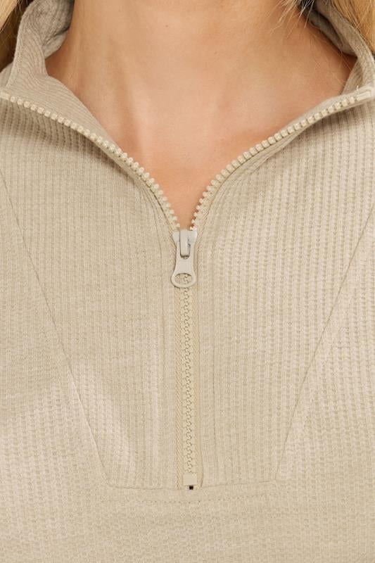 LTS Tall Beige Brown Waffle Quarter Zip Lounge Top | Long Tall Sally 4