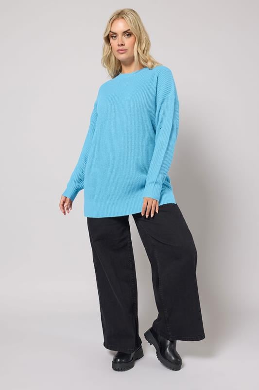 YOURS Plus Size Light Blue Drop Shoulder Jumper | Yours Clothing 1