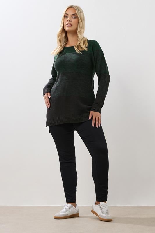 YOURS Plus Size Dark Green Colourblock Jumper 1