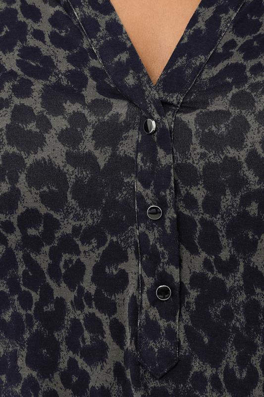 YOURS Plus Size Dark Green Leopard Print Placket Top | Yours Clothing 4