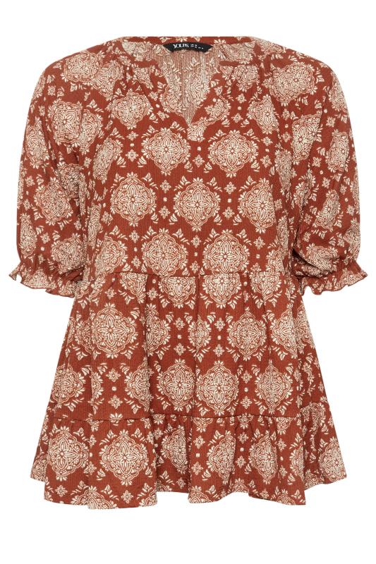 YOURS Plus Size Rust Orange Tile Print Top | Yours Clothing 5