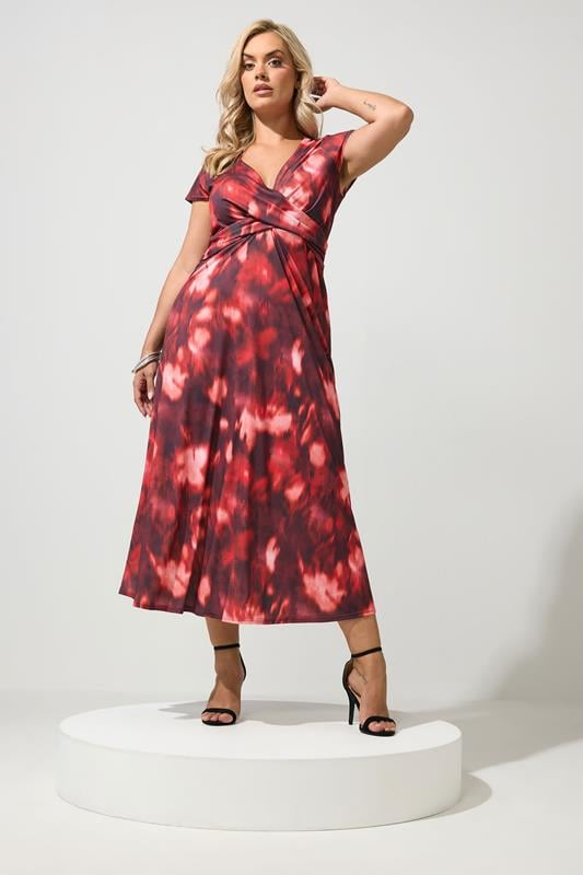 YOURS LONDON Plus Size Red Abstract Print Twist Front Dress | Yours Clothing 1