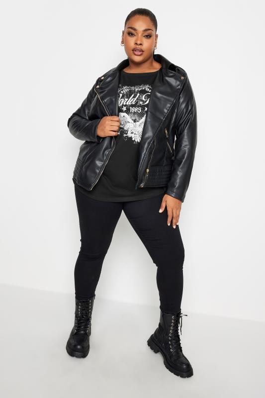 YOURS Plus Size Black 'World Tour' Slogan Print Top | Yours Clothing 2