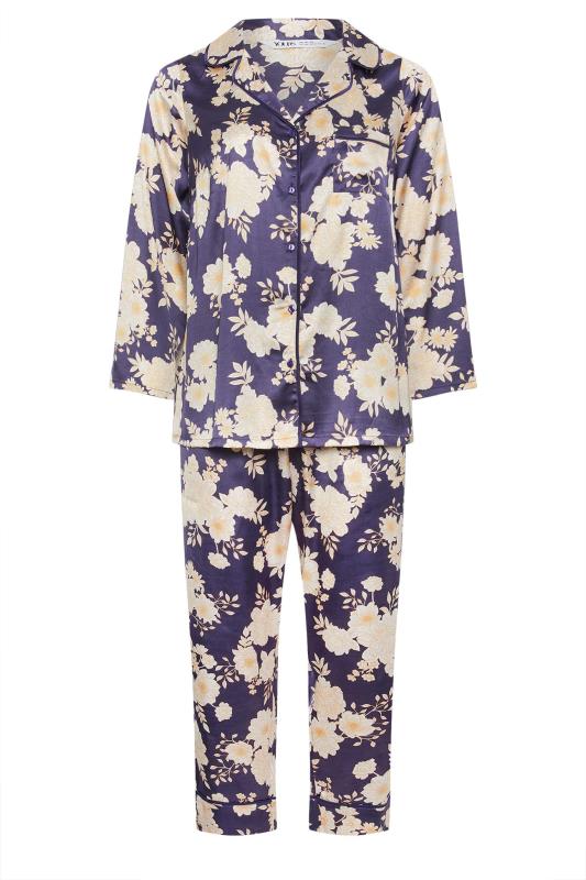 YOURS Plus Size Purple Floral Print Satin Pyjama Set | Yours Clothing 5