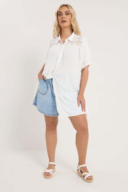 YOURS Plus Size White Tiered Crochet Detailed Shirt | Yours Clothing 2
