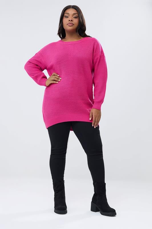YOURS Plus Size Bright Pink Essential Knitted Jumper | Yours Clothing 1