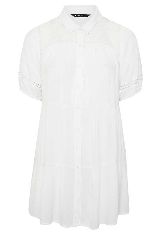 YOURS Plus Size White Tiered Crochet Detailed Shirt | Yours Clothing 6