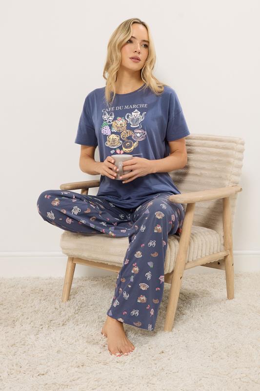  LTS Tall Charcoal Grey Breakfast Graphic Cotton Pyjama Set