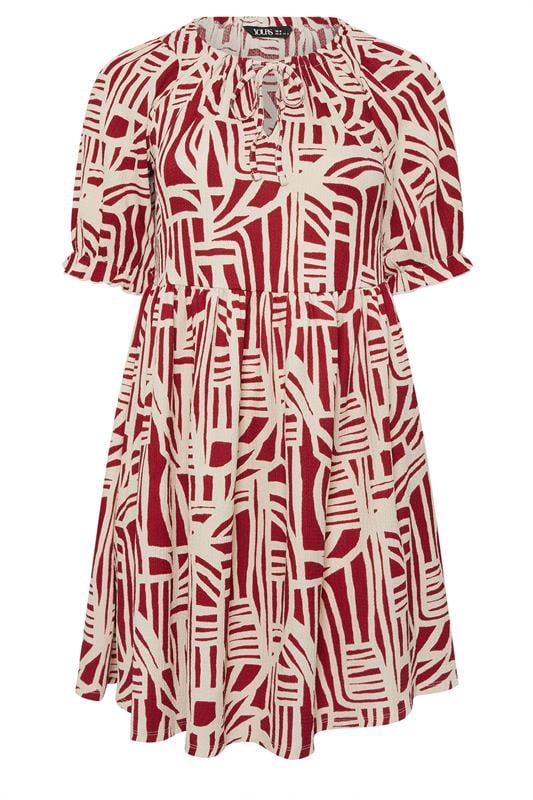 YOURS Plus Size Red Abstract Tie Neck Dress | Yours Clothing 5