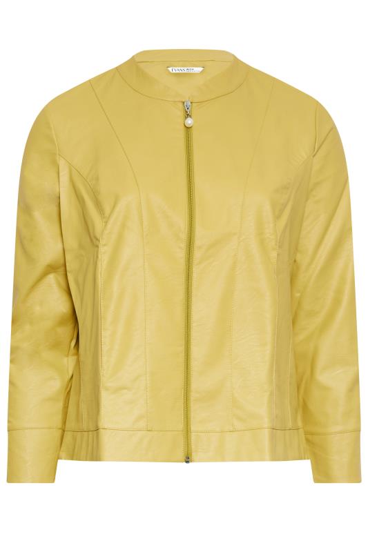 Evans Mustard Yellow Faux Leather Collarless Jacket 5