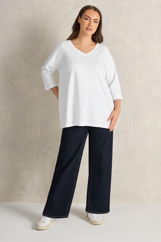 Plus Size  EVANS Curve White V-Neck Cotton Top