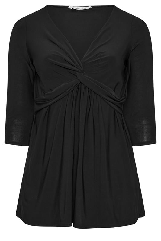 YOURS LONDON Plus Size Black Knot Detail Front Top | Yours Clothing 5