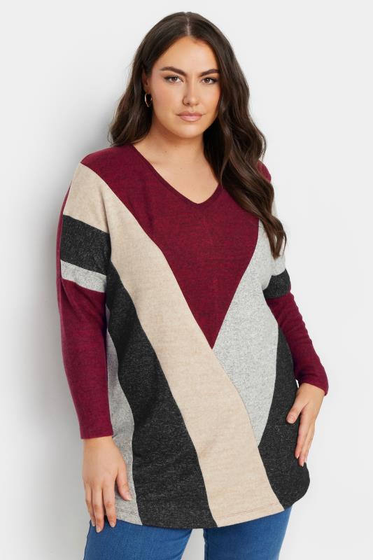 YOURS Plus Size Red Colour Block Sweatshirt | Yours Clothing 1