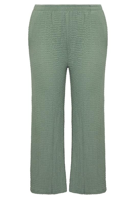 YOURS Plus Size Green Bubble Texture Wide Leg Trousers | Yours Clothing 1