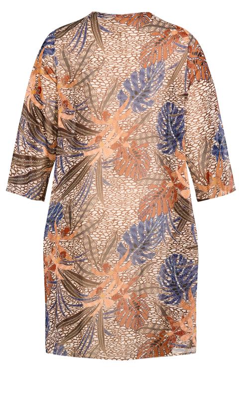 Evans Beige Brown Palm Print Kimono | Evans 6