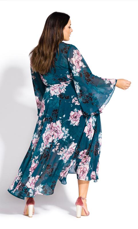 Plus Size Jade Blossom Wrap Bell Sleeve Maxi Dress 2