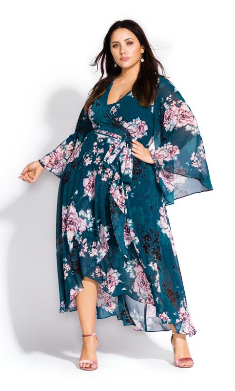 Plus Size Jade Blossom Wrap Bell Sleeve Maxi Dress 1