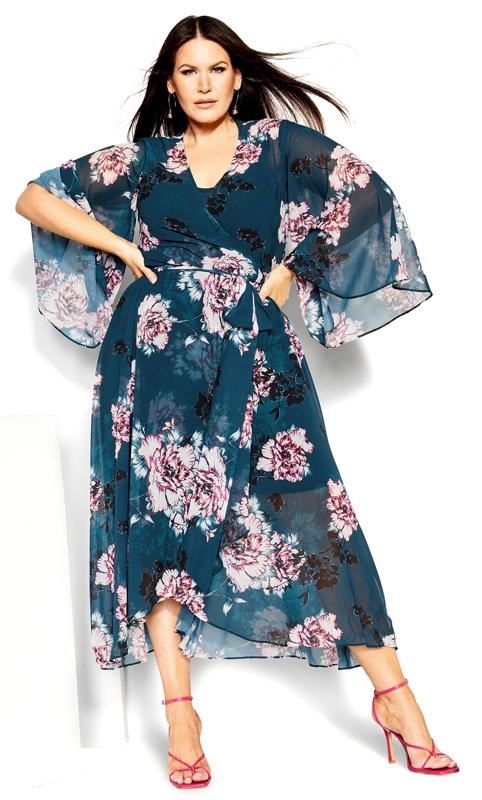 Plus Size Jade Blossom Wrap Bell Sleeve Maxi Dress 5