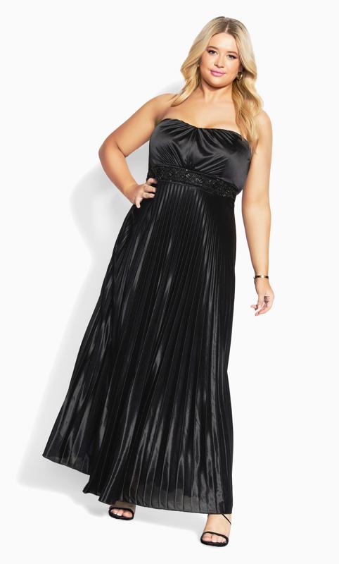 Plus Size  Evans Black Pleated Strapless Maxi Dress