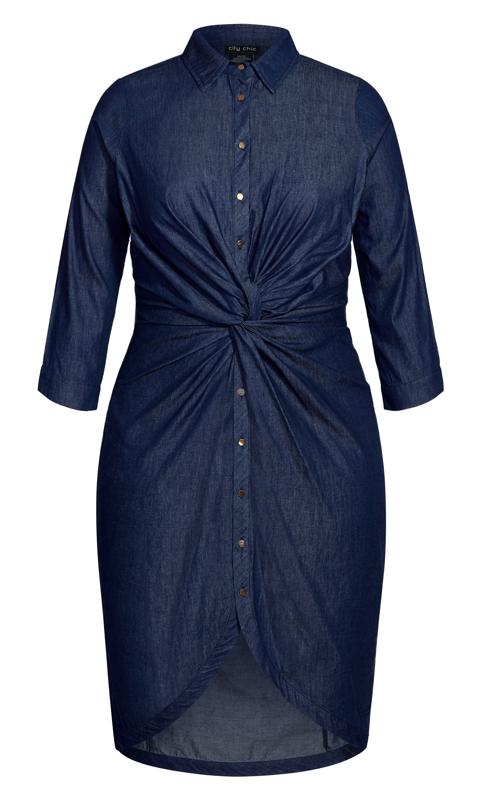 Plus Size Chambray Twist Dress - indigo 4