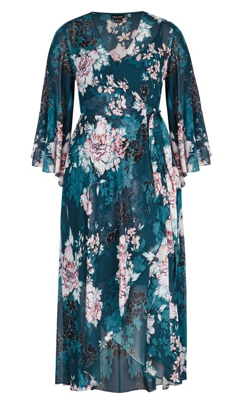 Plus Size Jade Blossom Wrap Bell Sleeve Maxi Dress 6