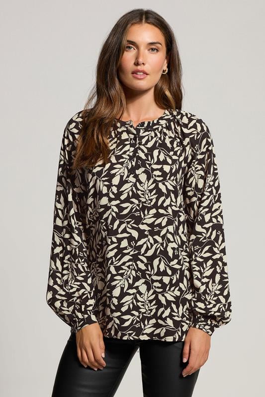 Tall  LTS Tall Black Abstract Leaf Placket Button Shirt
