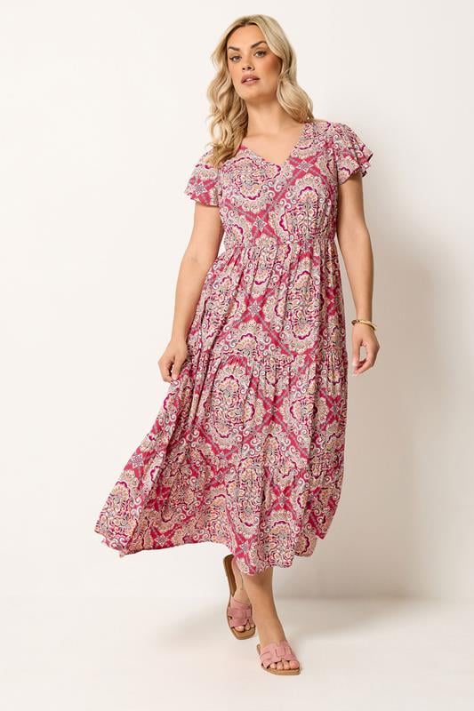  YOURS Curve Pink Paisley Print Smock Dress