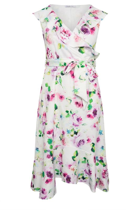 YOURS LONDON Plus Size White Floral Print Ruffle Wrap Dress | Yours Clothing 5