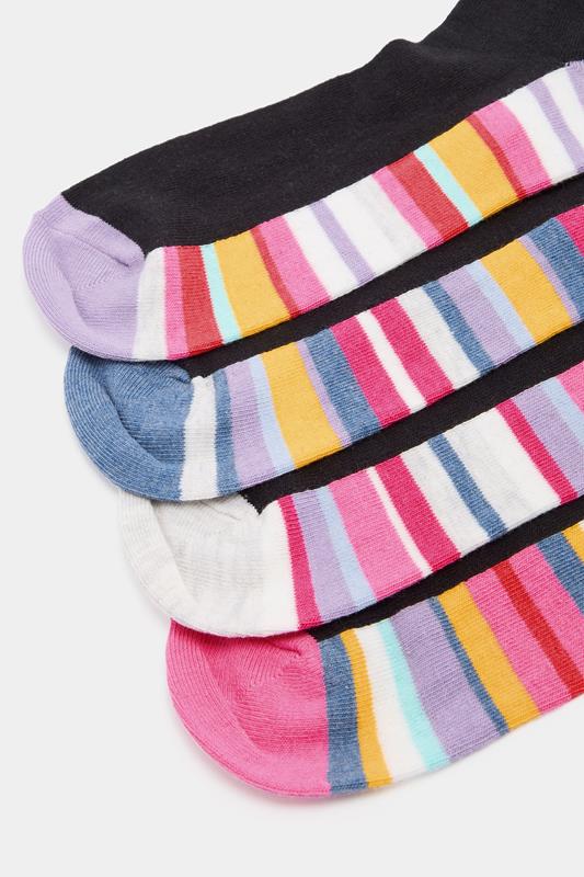 4 PACK Black Stripe Footbed Ankle Socks | Yours Clothing 2