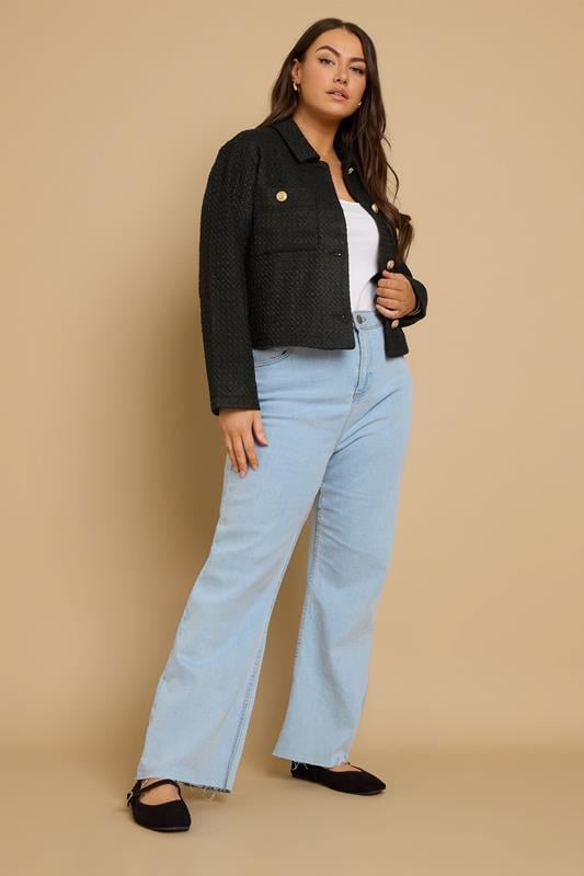 YOURS Plus Size Black Collared Boucle Jacket | Yours Clothing 2