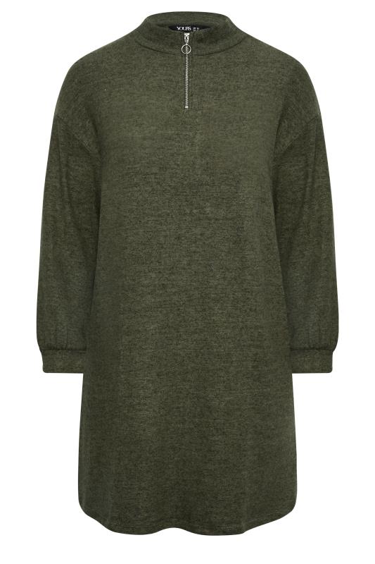 YOURS Plus Size Khaki Green Soft Touch Zip Neck Jumper Dress | Yours Clothing 5