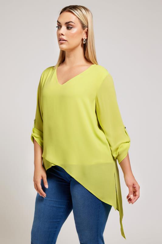 YOURS LONDON Plus Size Yellow Asymmetric Hem Blouse | Yours Clothing 1