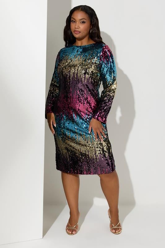 YOURS LONDON Plus Size Pink & Purple Ombre Sequin Shift Dress | Yours Clothing 2