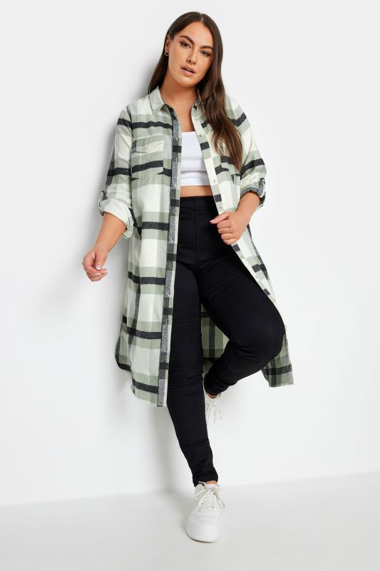 Plus Size  YOURS Curve Green Maxi Check Longline Shirt