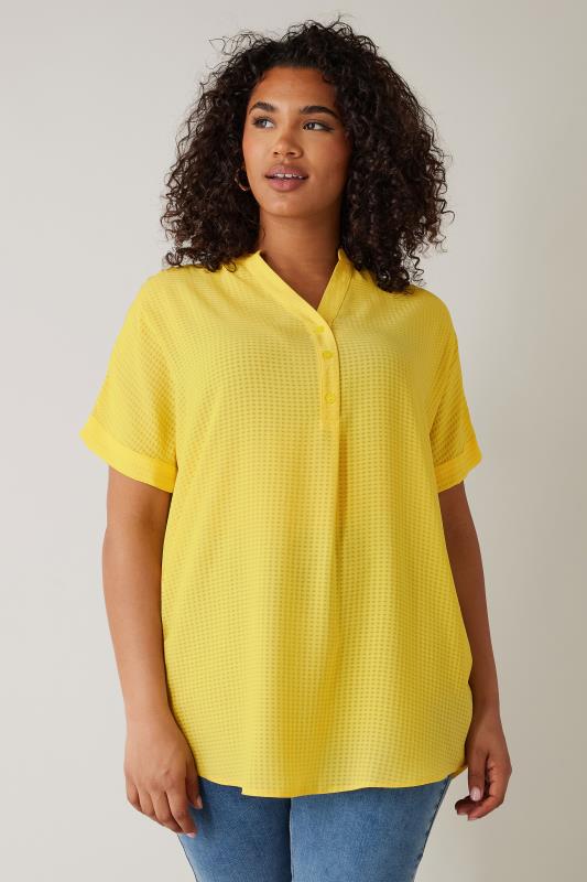 EVANS Plus Size Lemon Yellow Woven Check Blouse | Evans  1