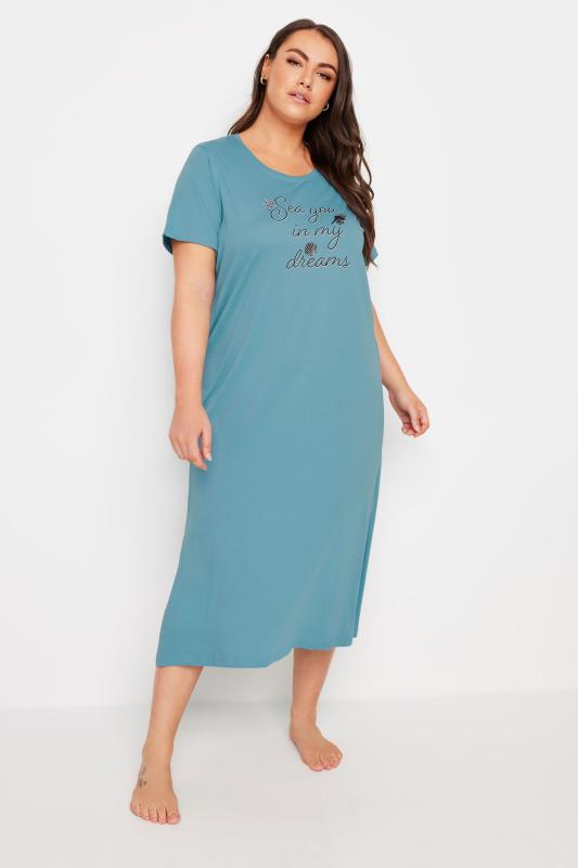 YOURS Plus Size 2 Pack Mint Green Shell Print Nightdress | Yours Clothing 2