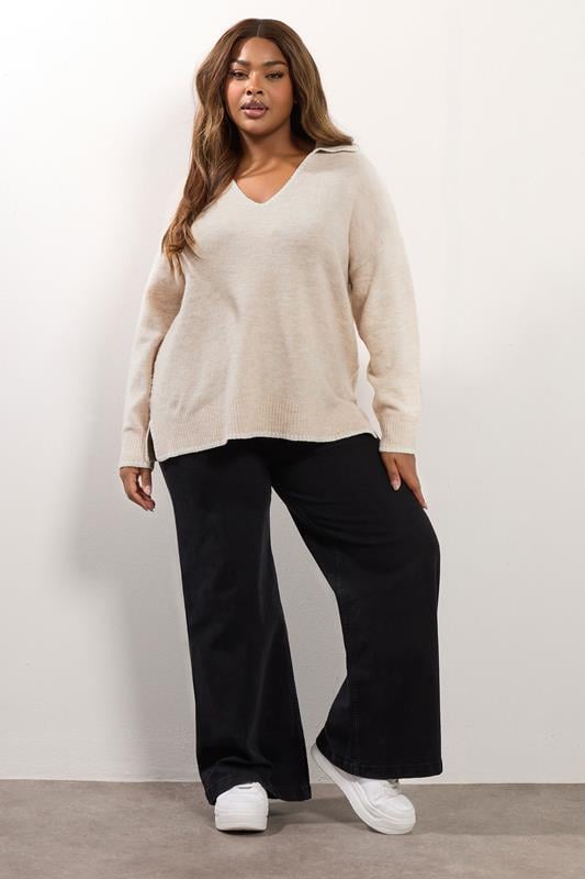 YOURS Plus Size Light Pink Blanket Stitch Collared Jumper | Yours Clothing 1