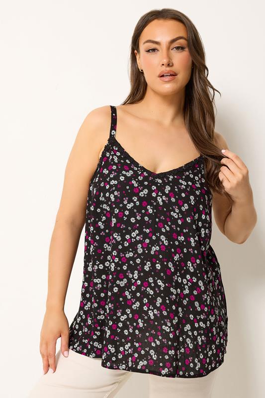  YOURS Curve Black Floral Trim Cami Vest Top