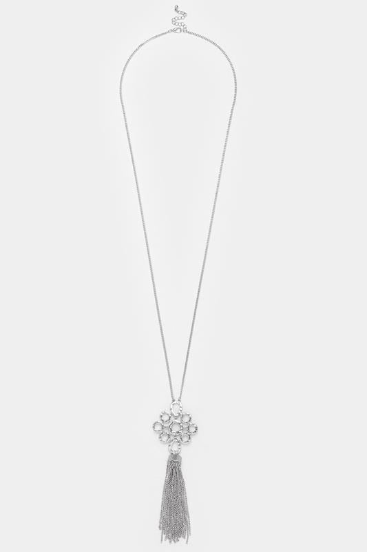 Silver Tone Long Pendant Tassel Necklace