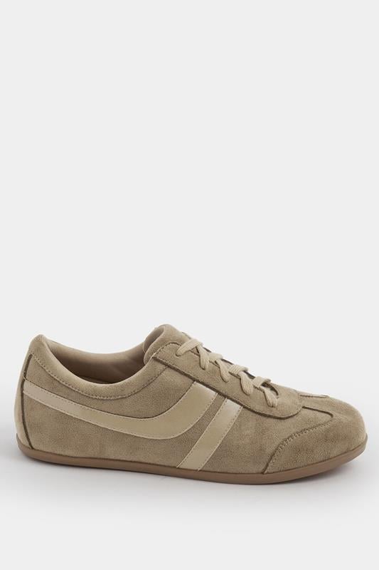 Taupe Brown Low Retro Stripe Trainers In Extra Wide EEE Fit | Yours Clothing 2