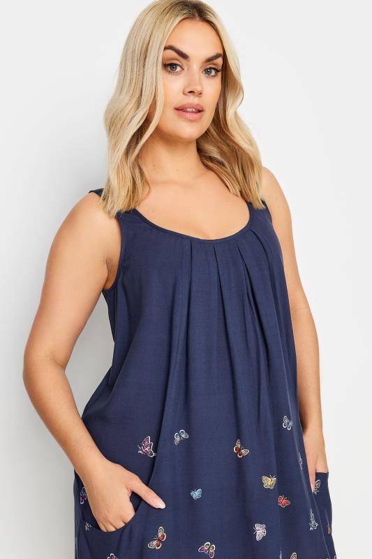 YOURS Curve Navy Blue Butterfly Print Pocket Dress 4