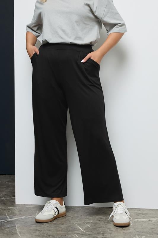 Plus Size  YOURS Curve Black Pleated Wide Leg Stretch Trousers