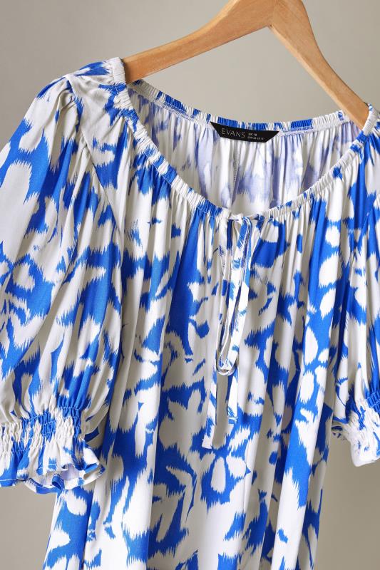 EVANS Plus Size Blue Floral Blur Print Tie Front Top | Evans 7